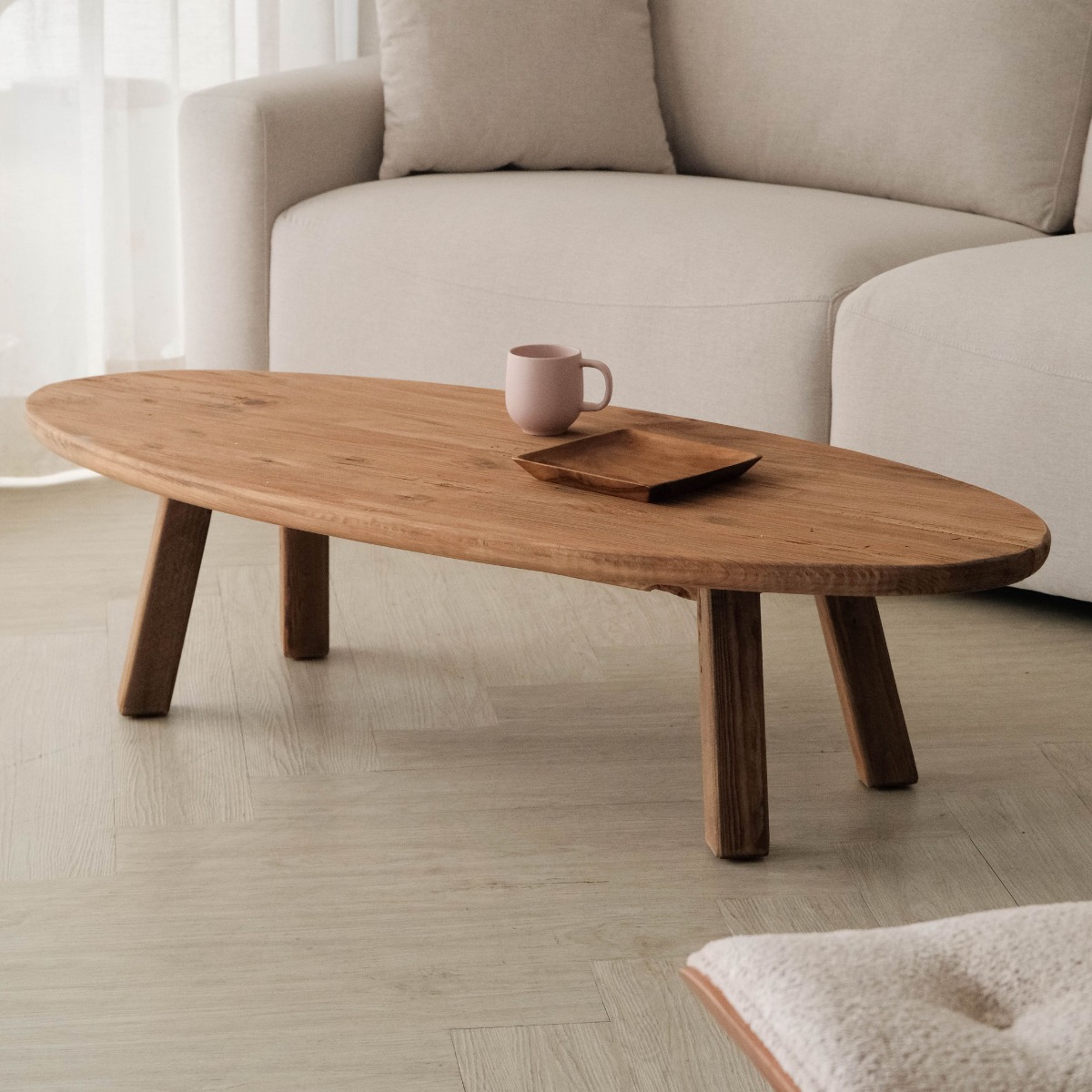 Reclaimed Wood Oval Coffee Table