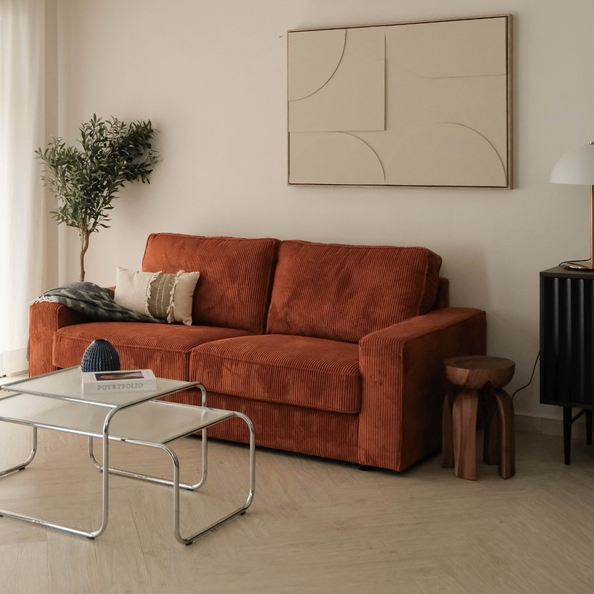 Klaus Umber Brown Corduroy 3 Seater Sofa