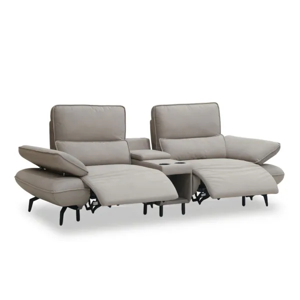 Vannessa Sand Beige 2 Seater Double-Power Reclining Sofa With Adjustable Back and Console
