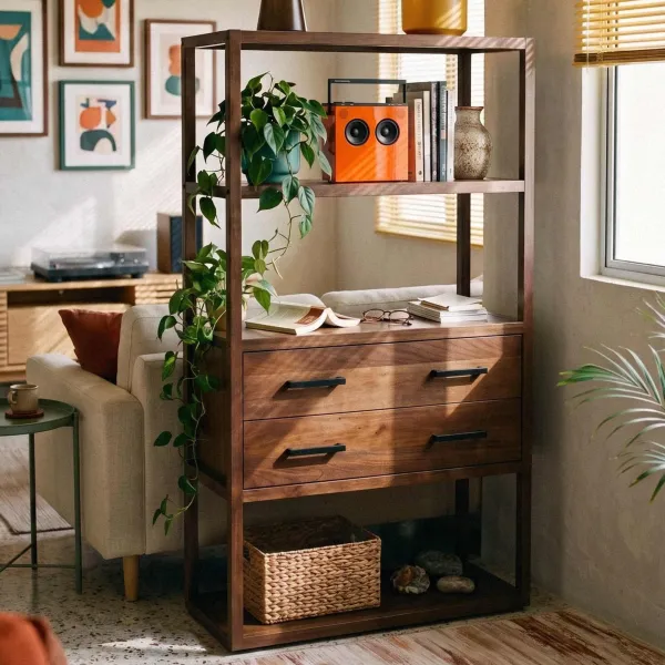 Justin Tall Shelf Divider with 2 Drawers