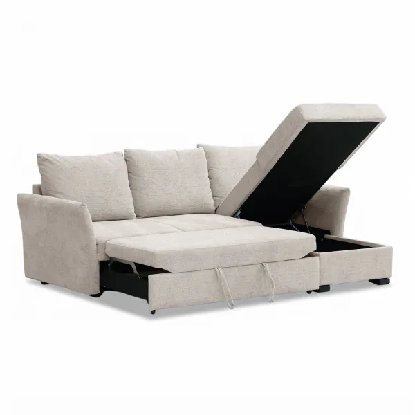 Asher Light Beige Sectional Sofa Bed With Storage