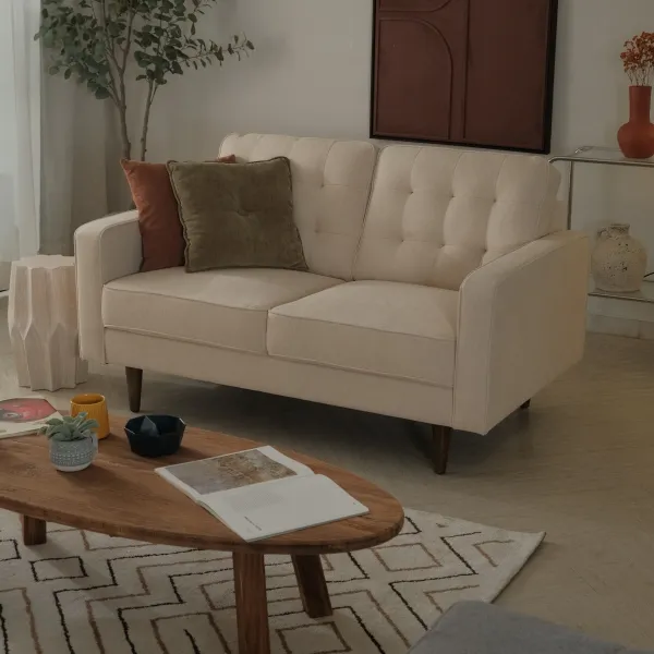 Jane Light Beige Mid-Century 2 Seater Sofa