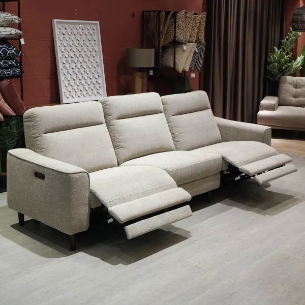 Linus Stone Grey 3 Seater Double-Power Reclining Sofa