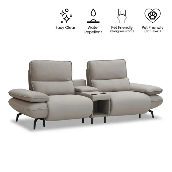 Vannessa Sand Beige 2 Seater Double-Power Reclining Sofa With Adjustable Back and Console