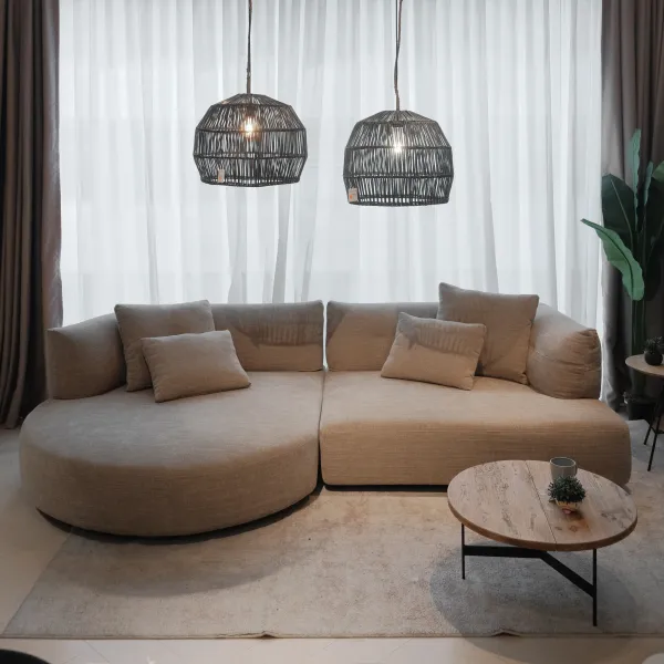 Giselle Sand Brown Round Chaise Right Sectional Sofa
