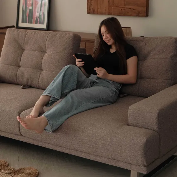 Nolan Sand Brown 3 Seater Sofa with Adjustable Back