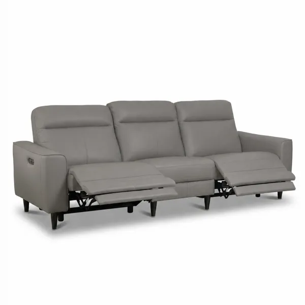 Linus Slate Grey Full Leather 3 Seater Double-Power Reclining Sofa