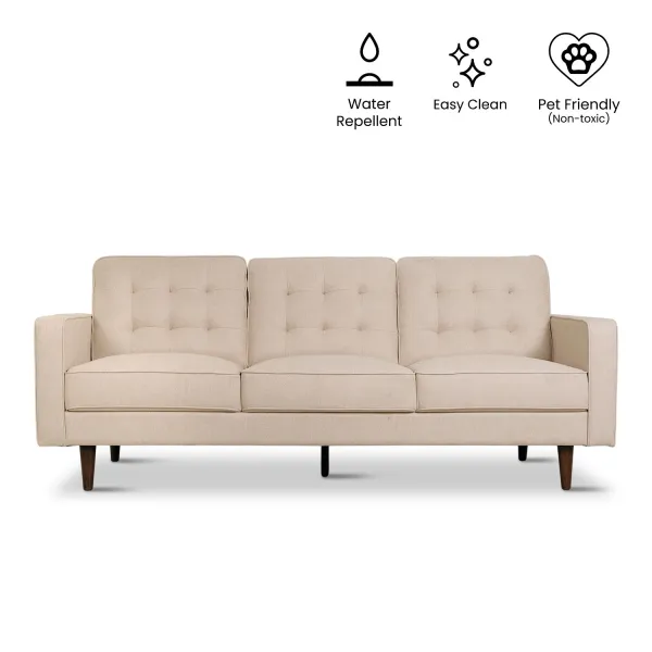 Jane Light Beige Mid-Century 3 Seater Sofa