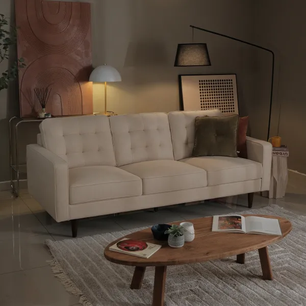 Jane Light Beige Mid-Century 3 Seater Sofa