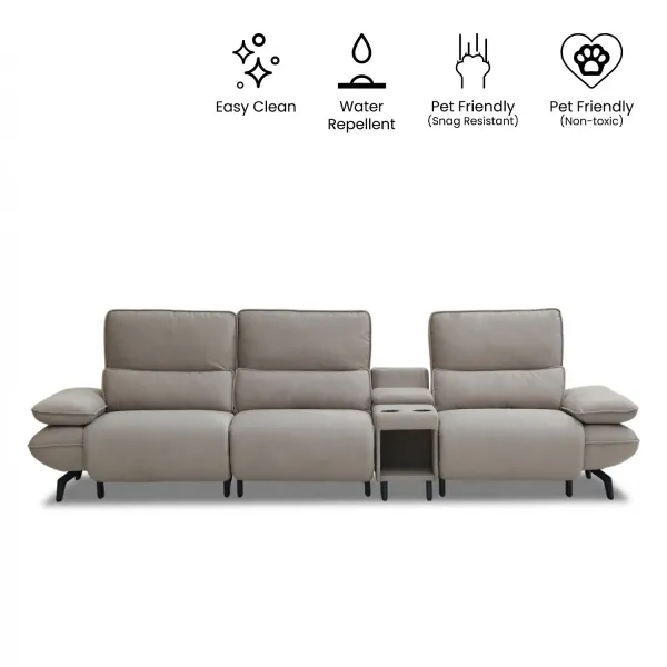 Vannessa Sand Beige 3 Seater Triple-Power Reclining Sofa With Adjustable Back and Console