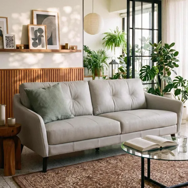 Thalia Light Grey Full Leather 4 Seater Sofa