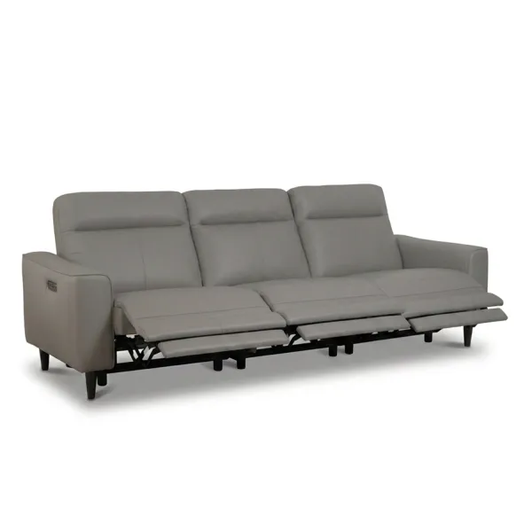 Linus Slate Grey Full Leather 3 Seater Triple-Power Reclining Sofa