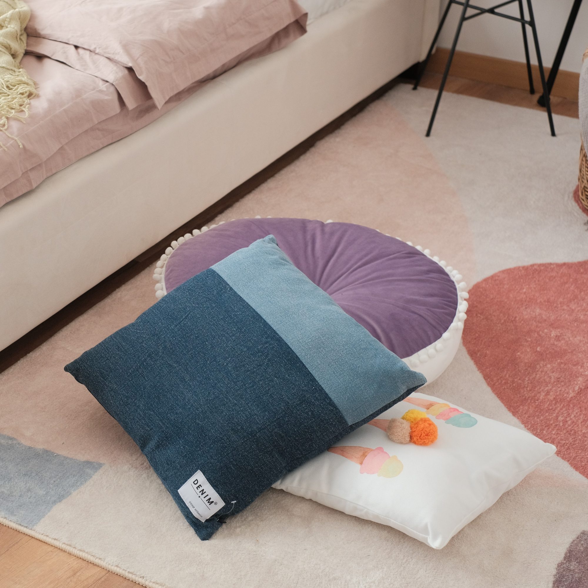Valerie Pom-Poms Purple Floor Cushion