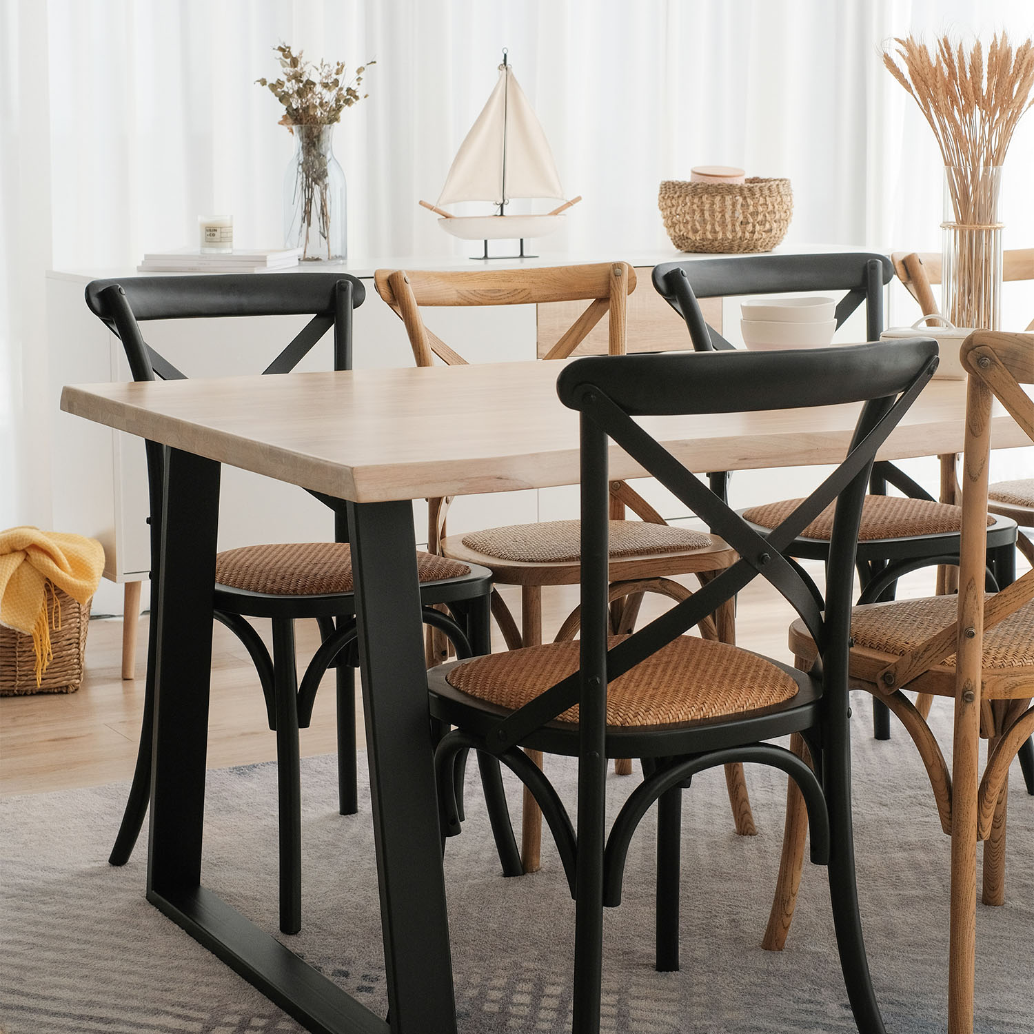 Fletcher Washed Oak Faux Live Edge Dining Table 240cm