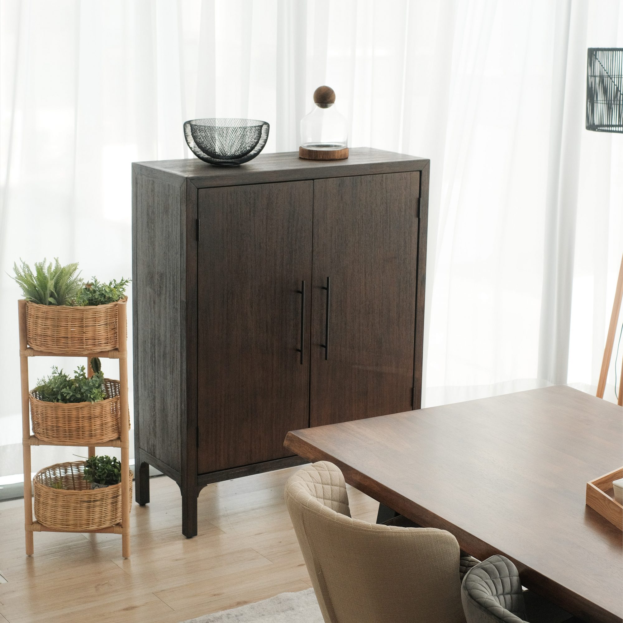 Ming Coffee Brown 2 Doors Cabinet