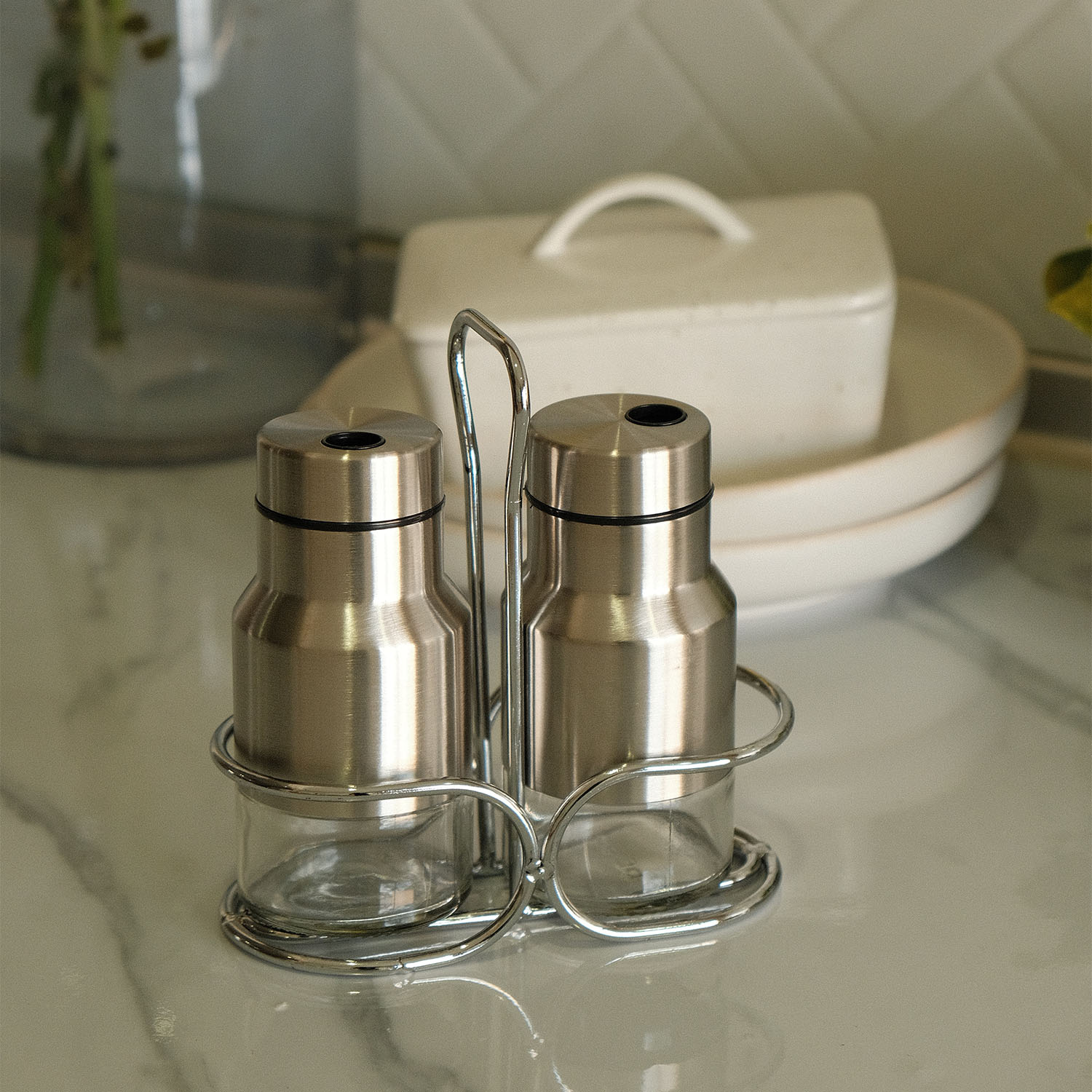 Sylvester 2-pc Salt & Pepper Jar Set with Rack