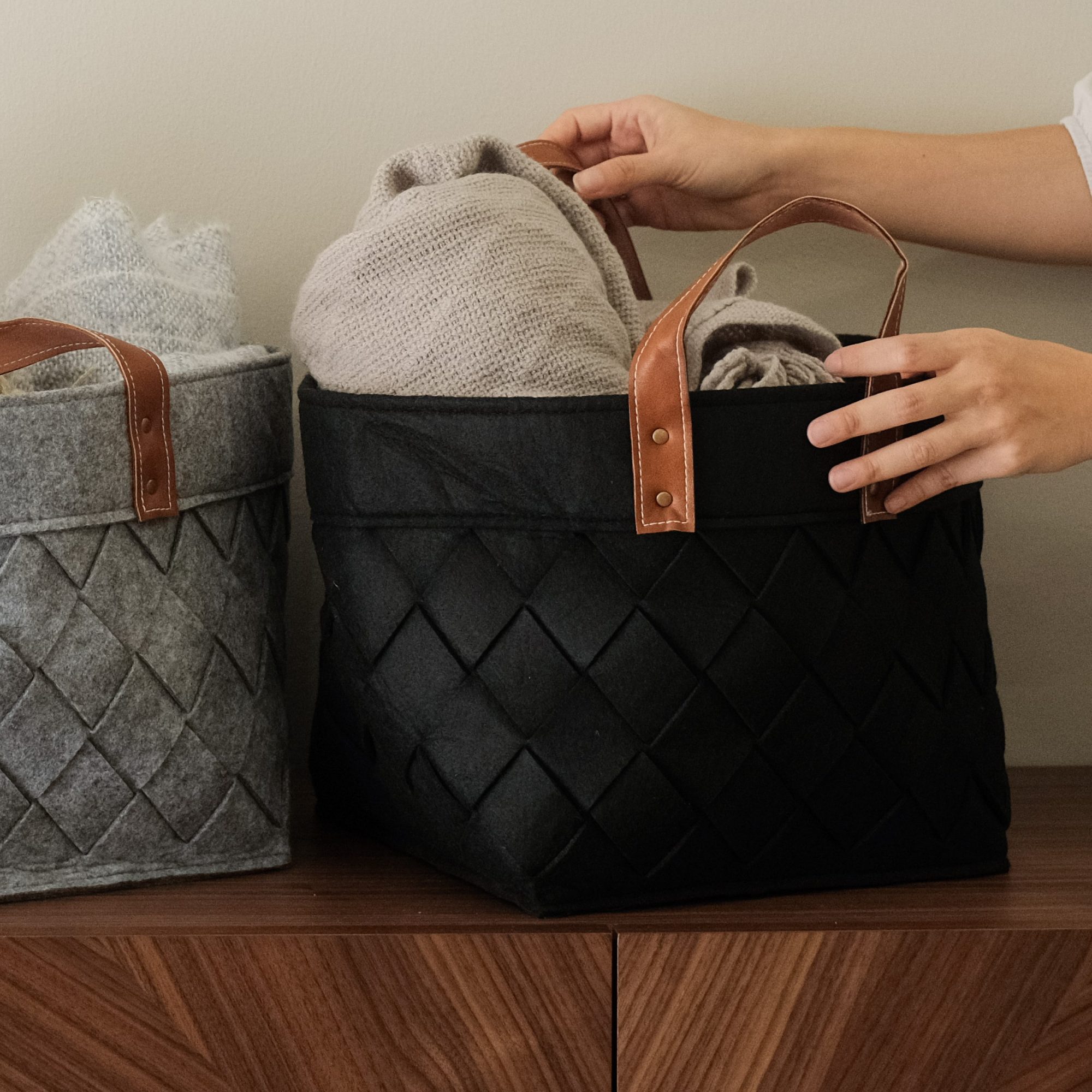 Hagen Black Felt Basket