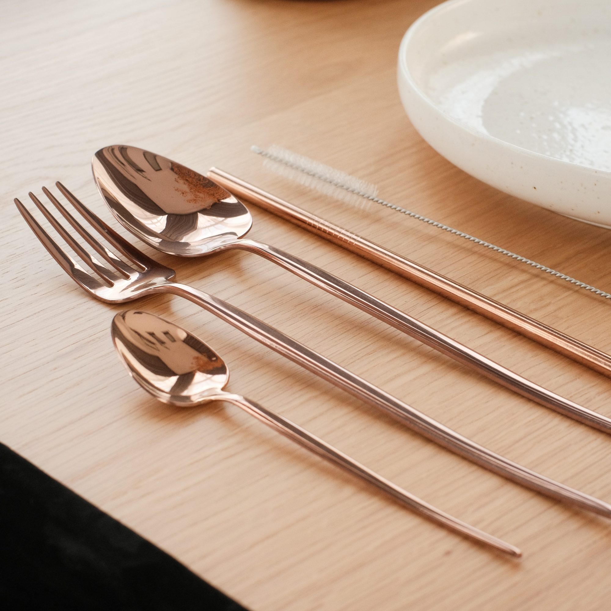 Shiny Rose Gold 5pcs Cutlery Portable Set