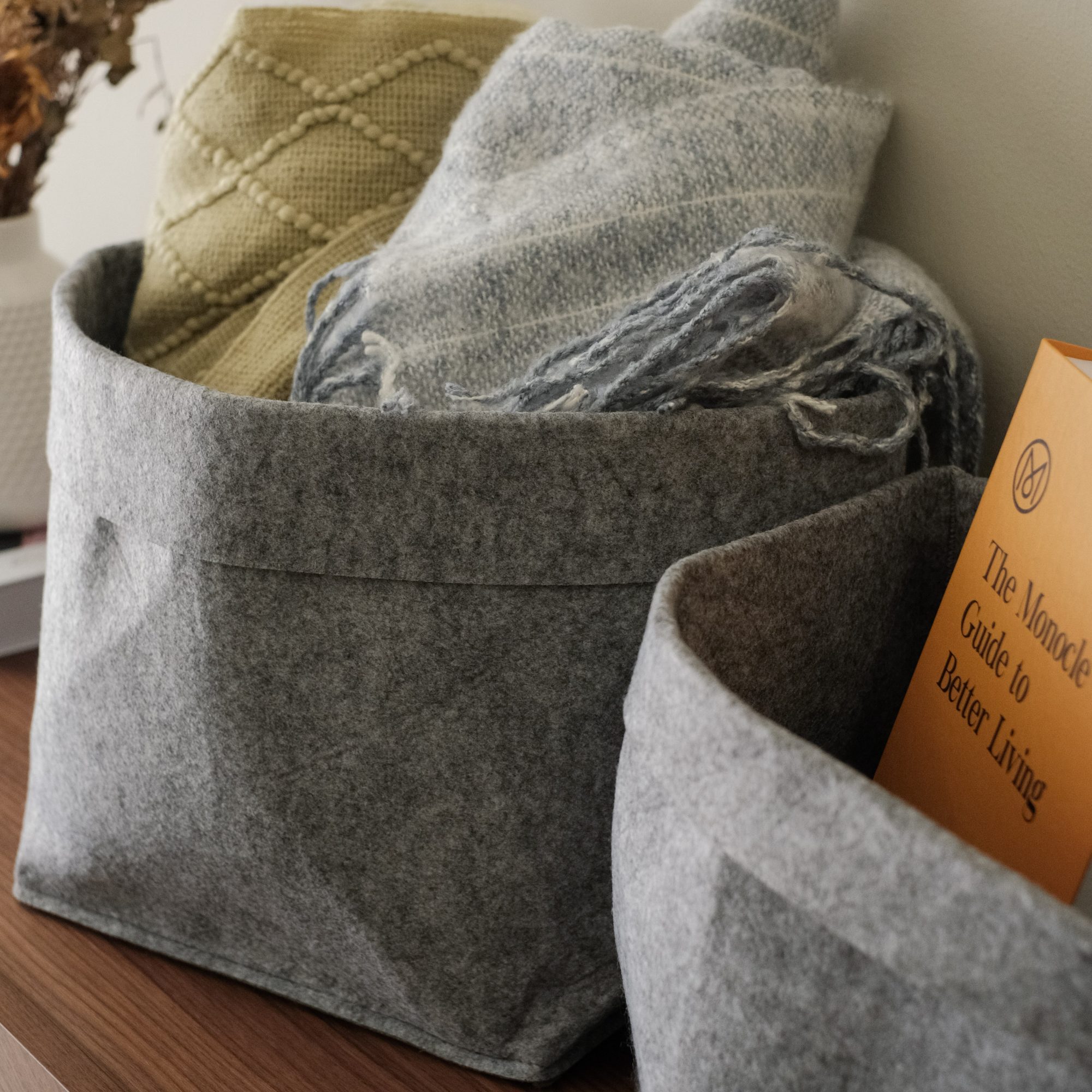 Alfie Grey Felt Basket - Small
