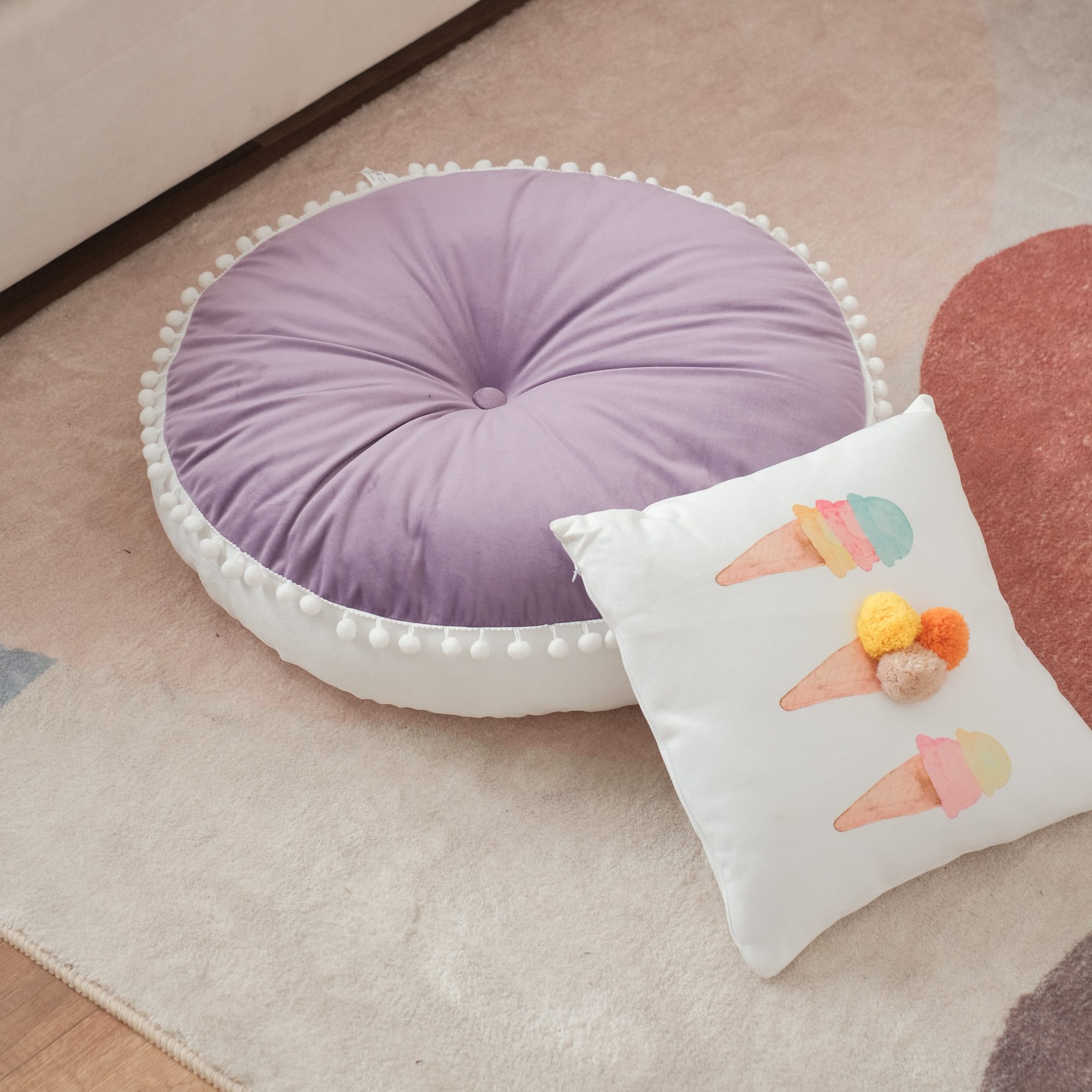 Valerie Pom-Poms Purple Floor Cushion
