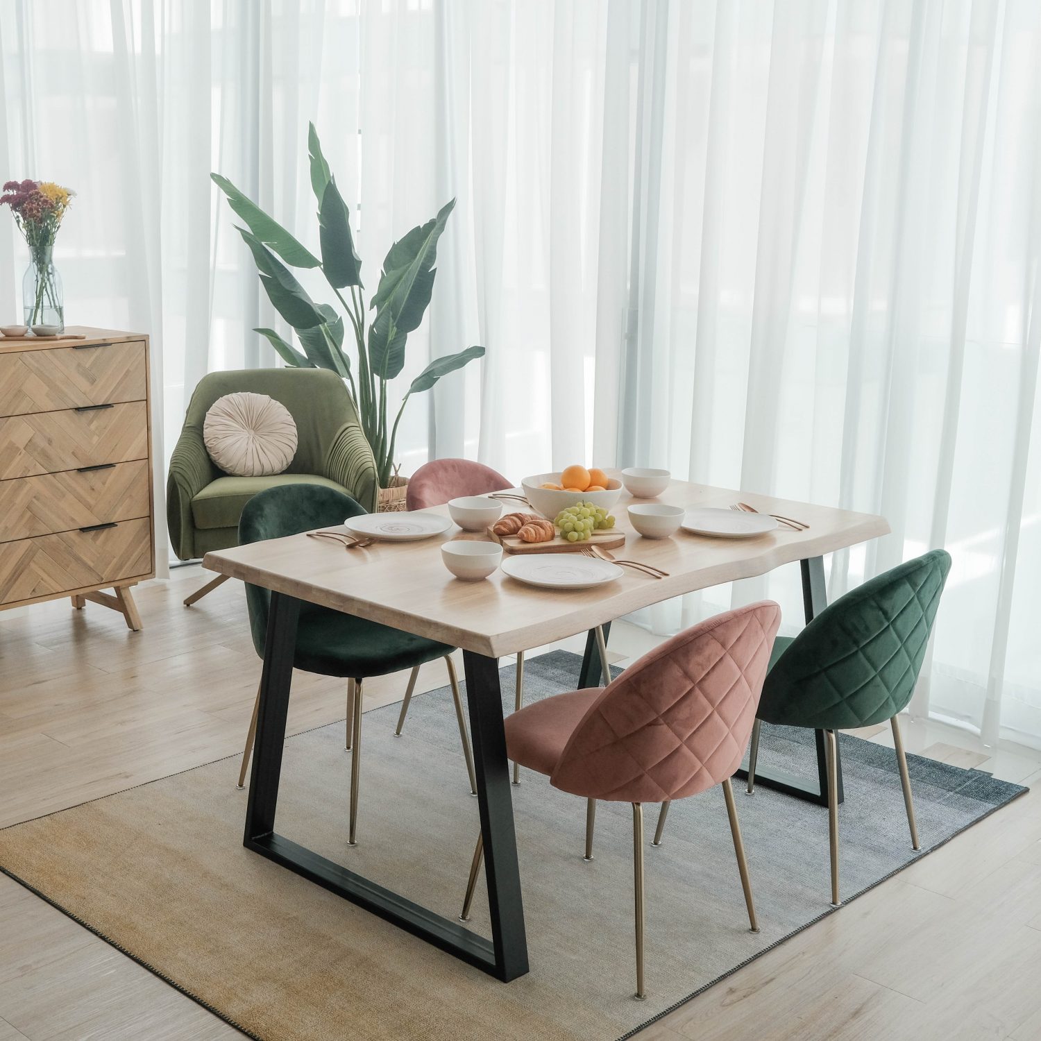 Fletcher Washed Oak Faux Live Edge Dining Table 150cm