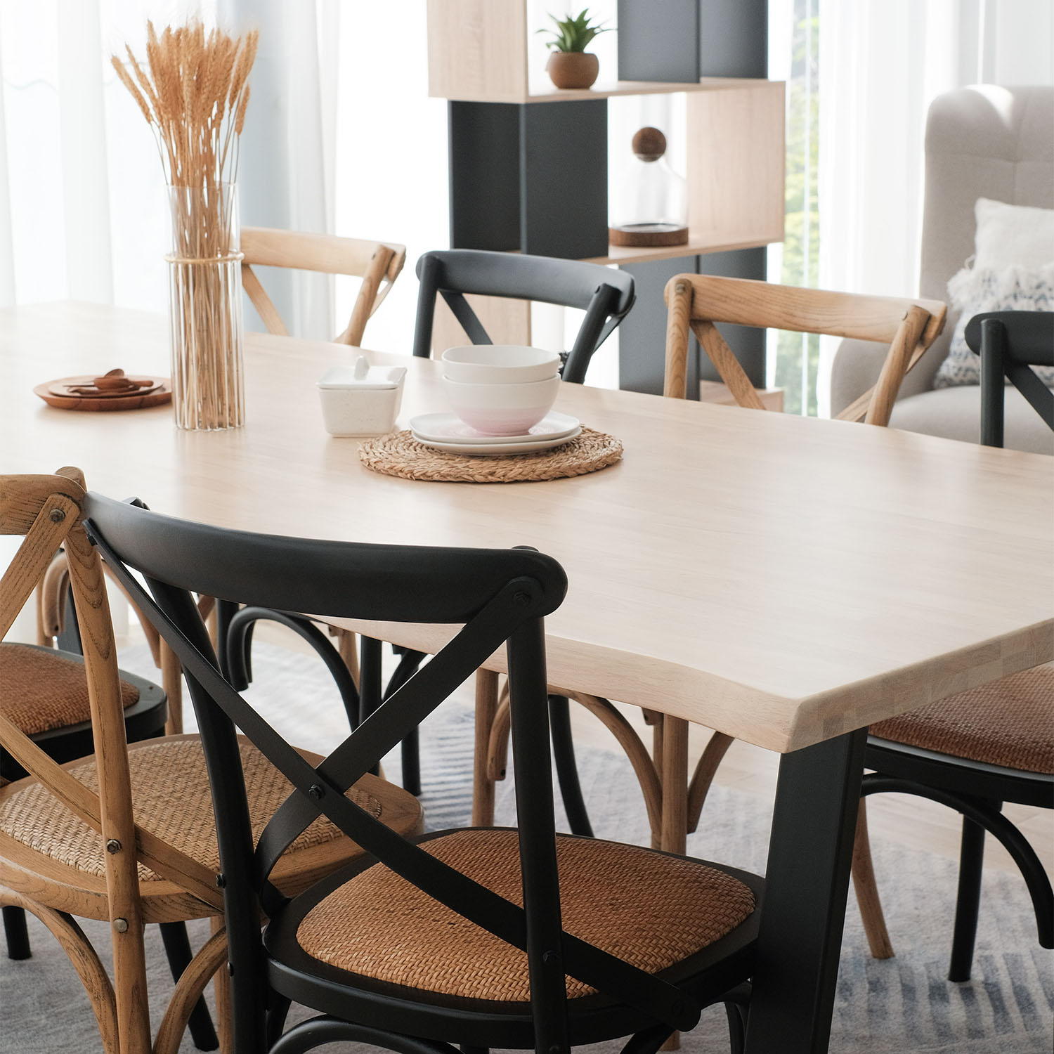 Fletcher Washed Oak Faux Live Edge Dining Table 240cm