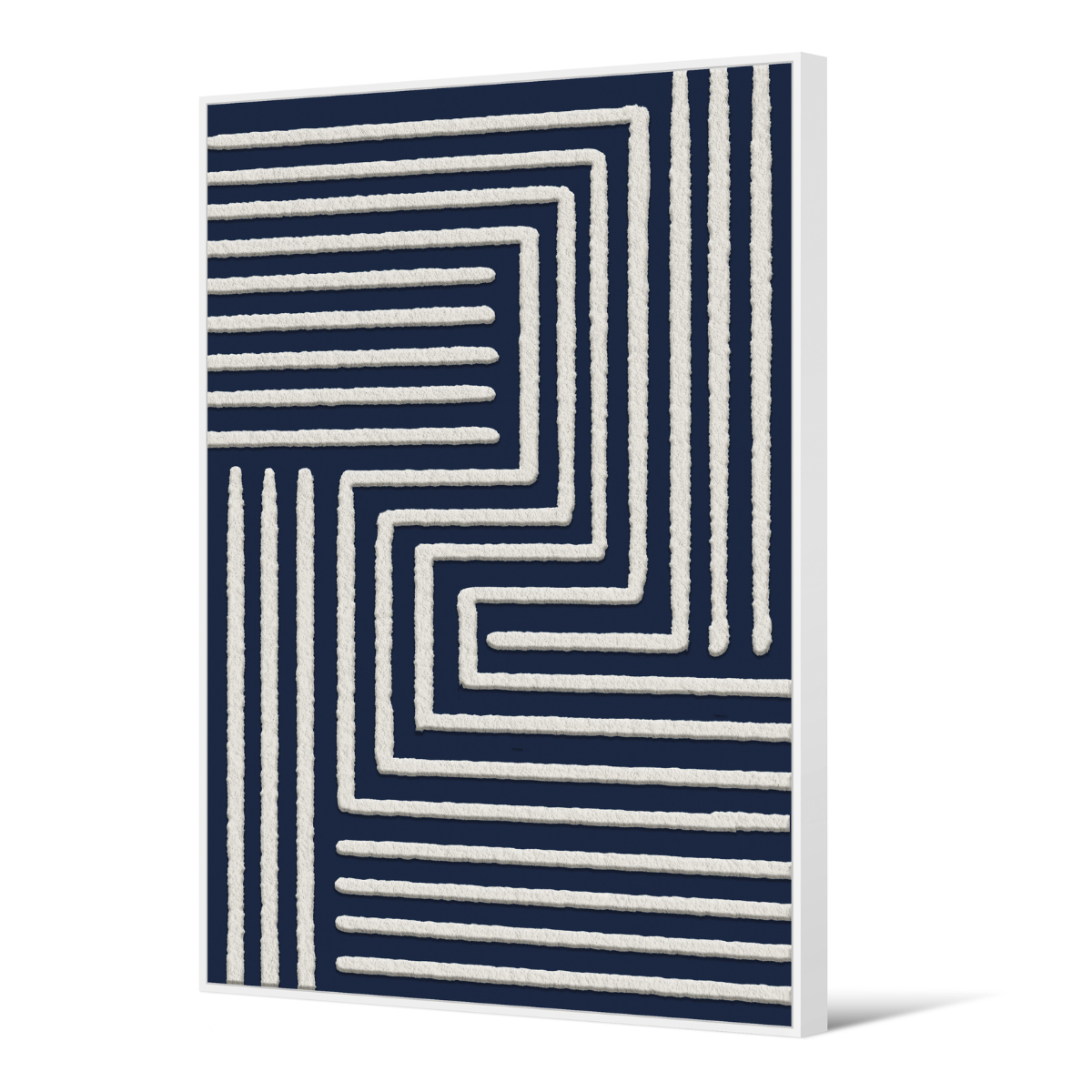 Framed Canvas 80X120cm Cotton - Navy & White Maze