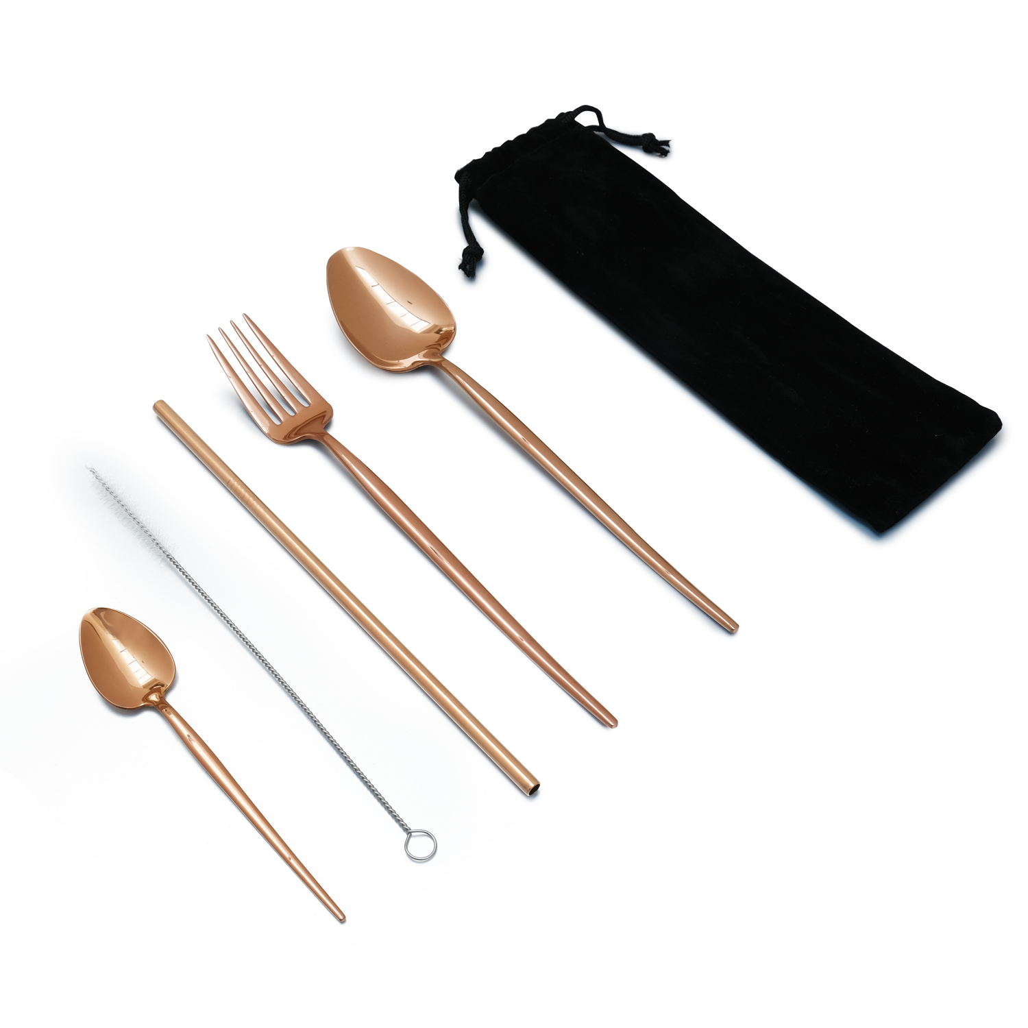 Shiny Rose Gold 5pcs Cutlery Portable Set