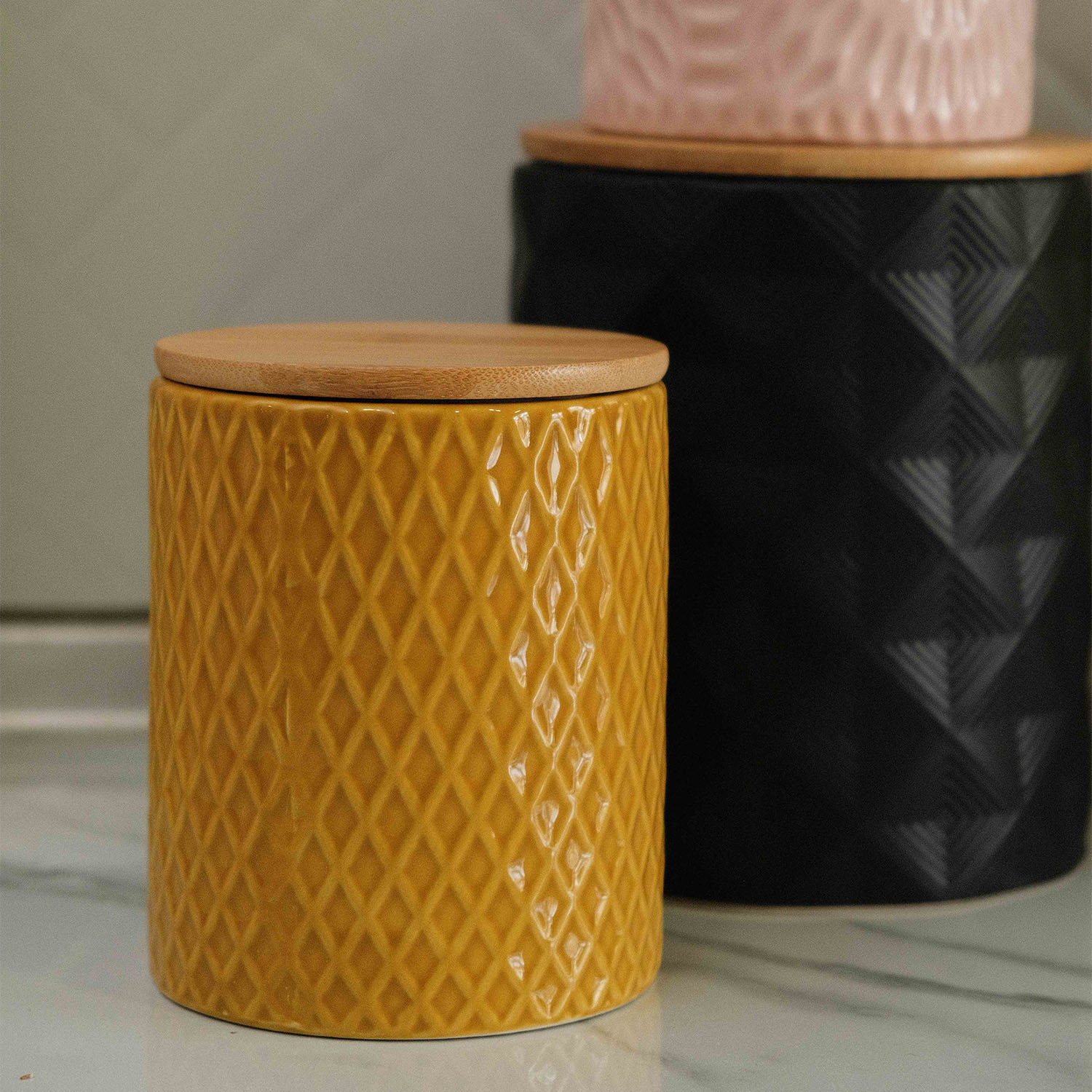 Lana Lattice Mustard Small Canister