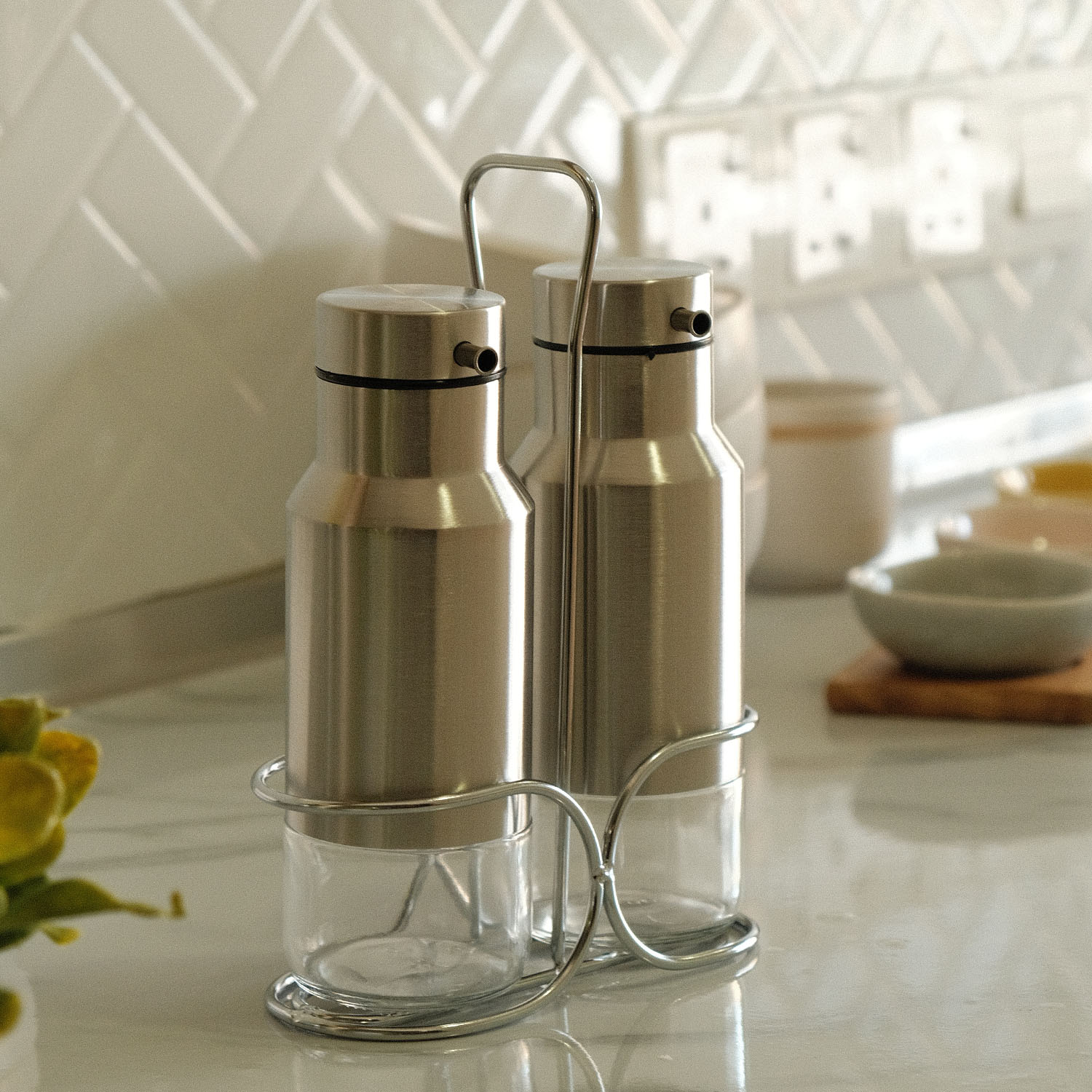 Sylvester 2-pc Oil & Vinegar Bottle Set with Rack
