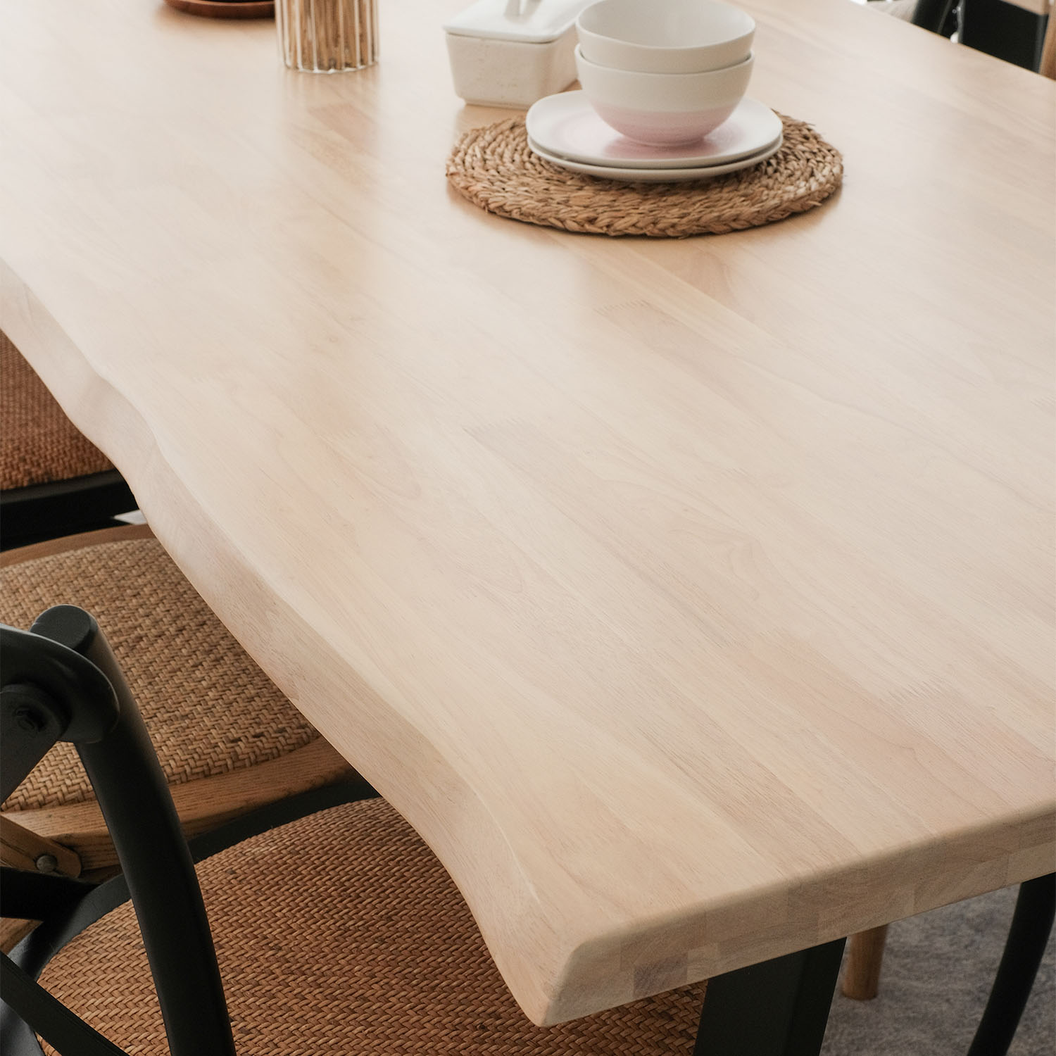 Fletcher Washed Oak Faux Live Edge Dining Table 240cm