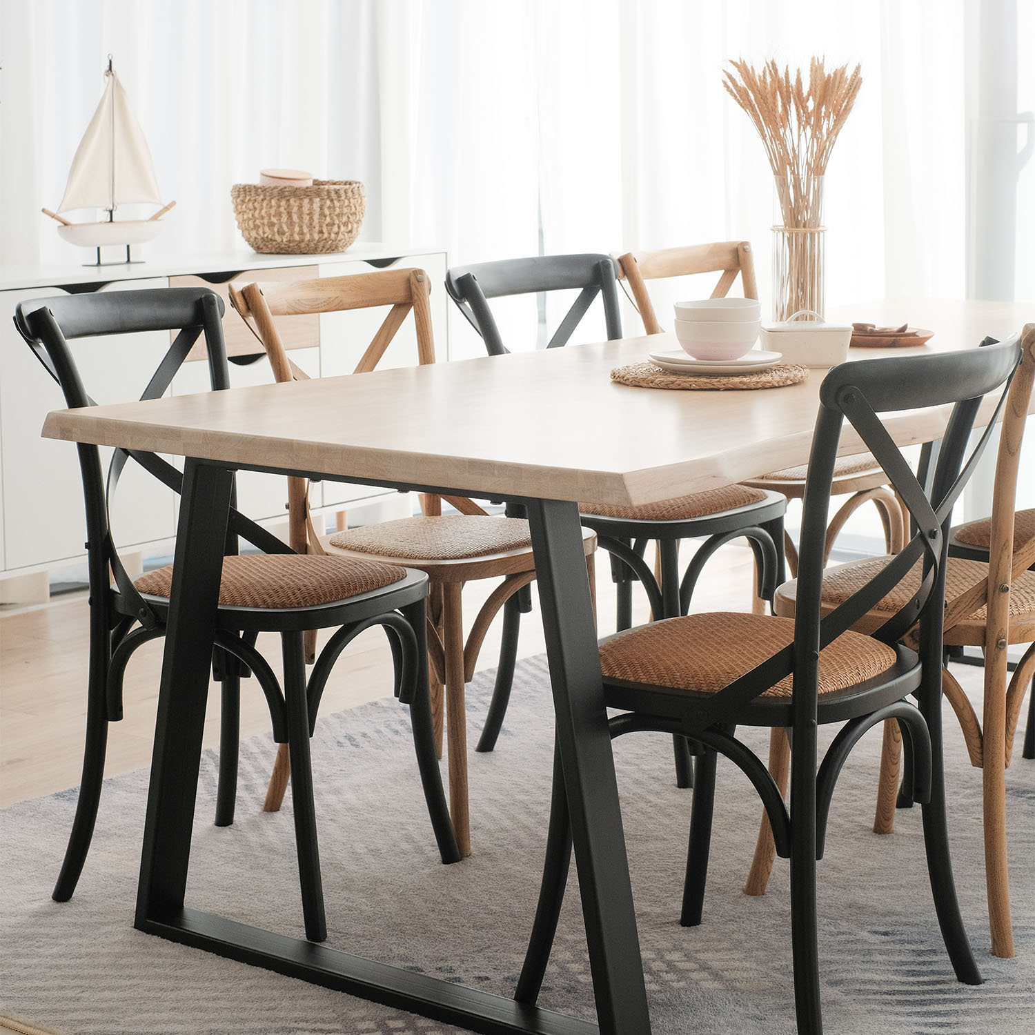 Fletcher Washed Oak Faux Live Edge Dining Table 240cm