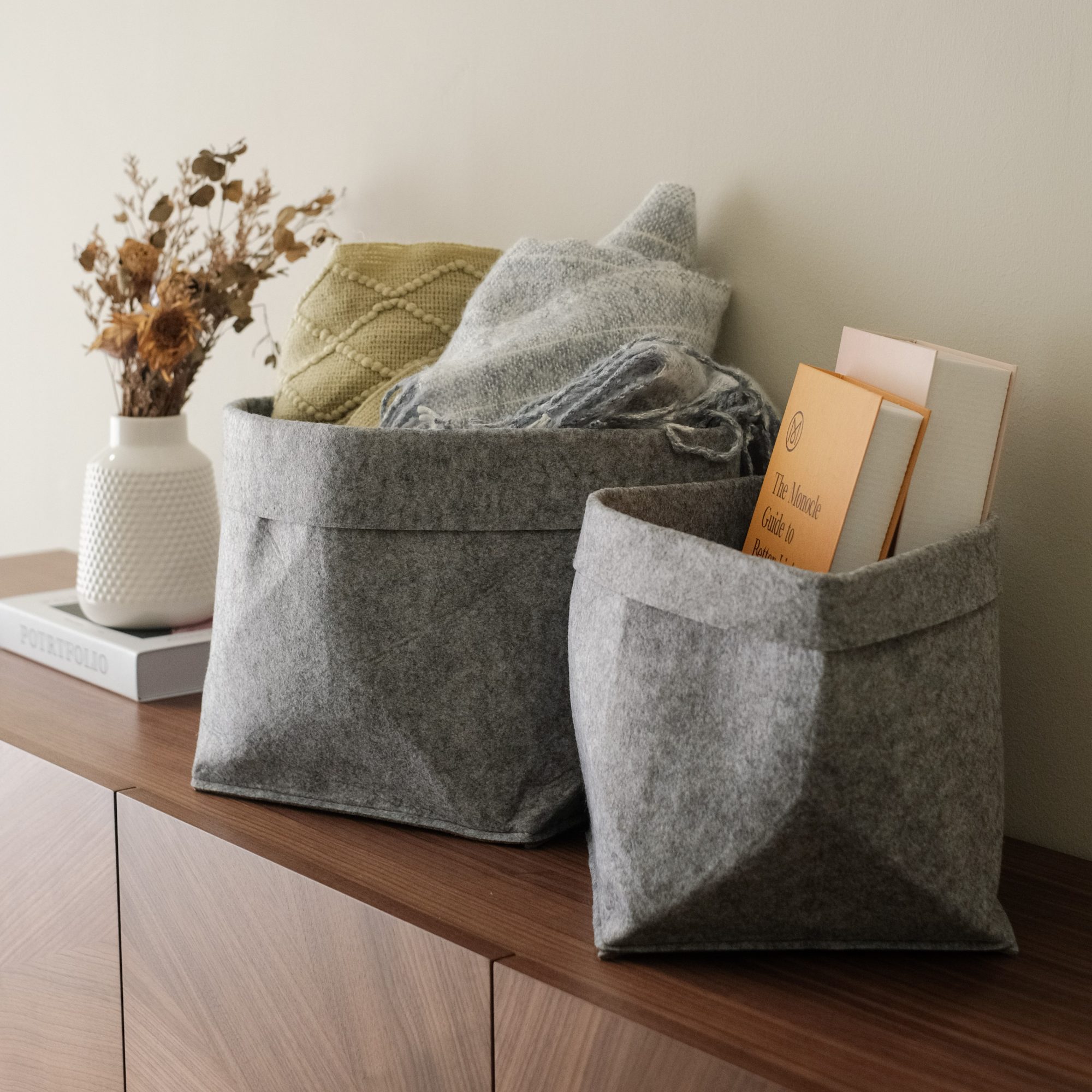 Alfie Grey Felt Basket - Small