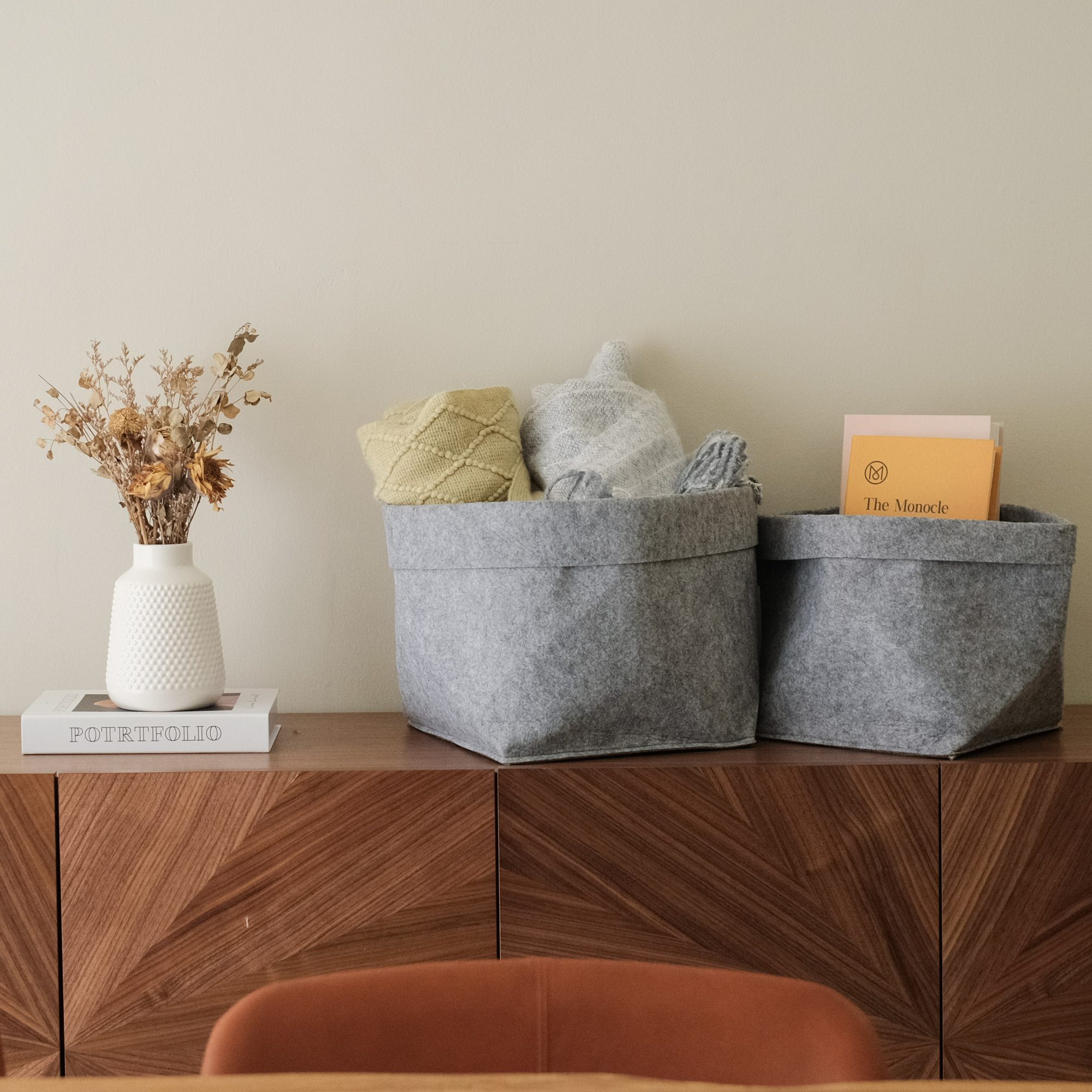 Alfie Grey Felt Basket - Small