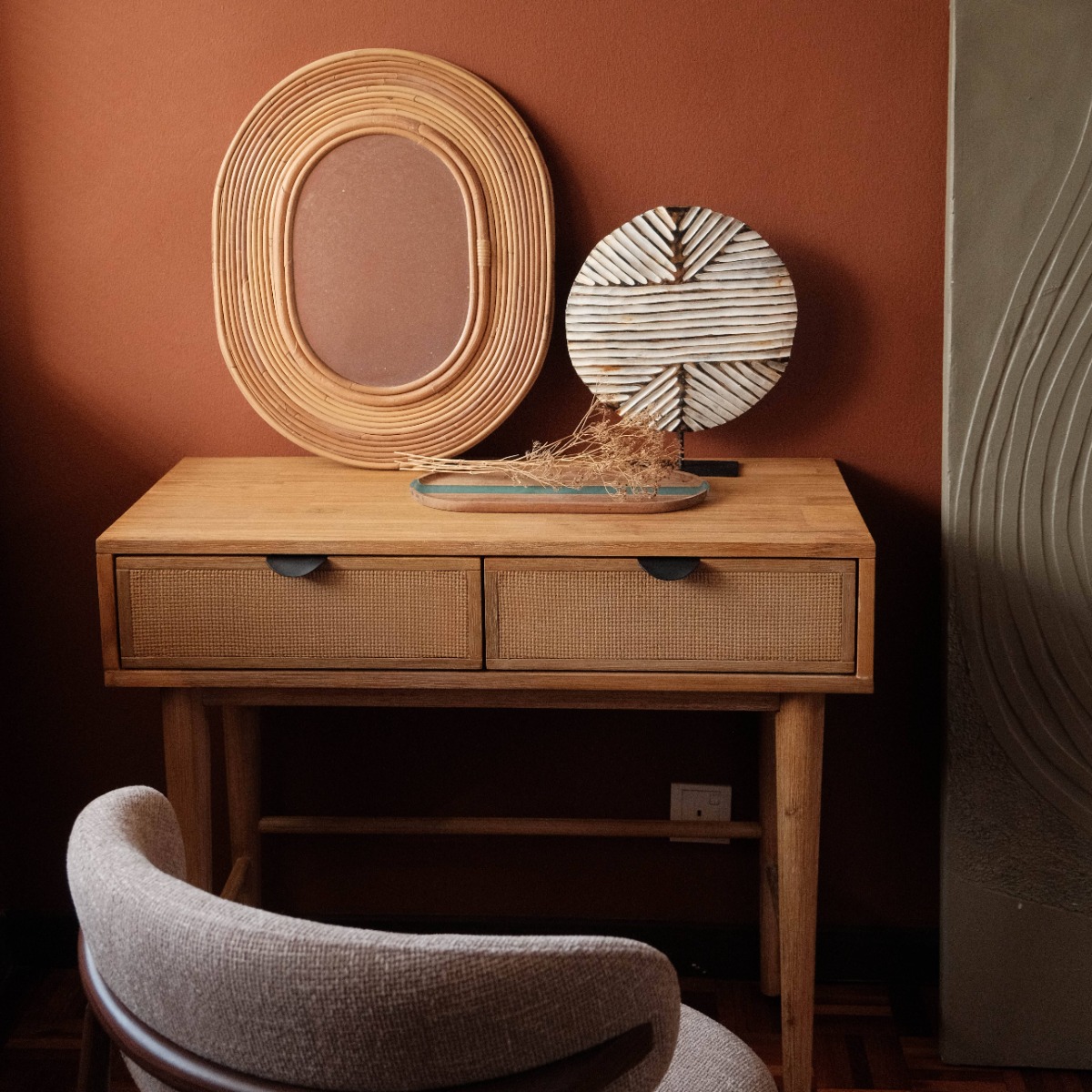Budi Rustic 2 Drawers Console 90cm