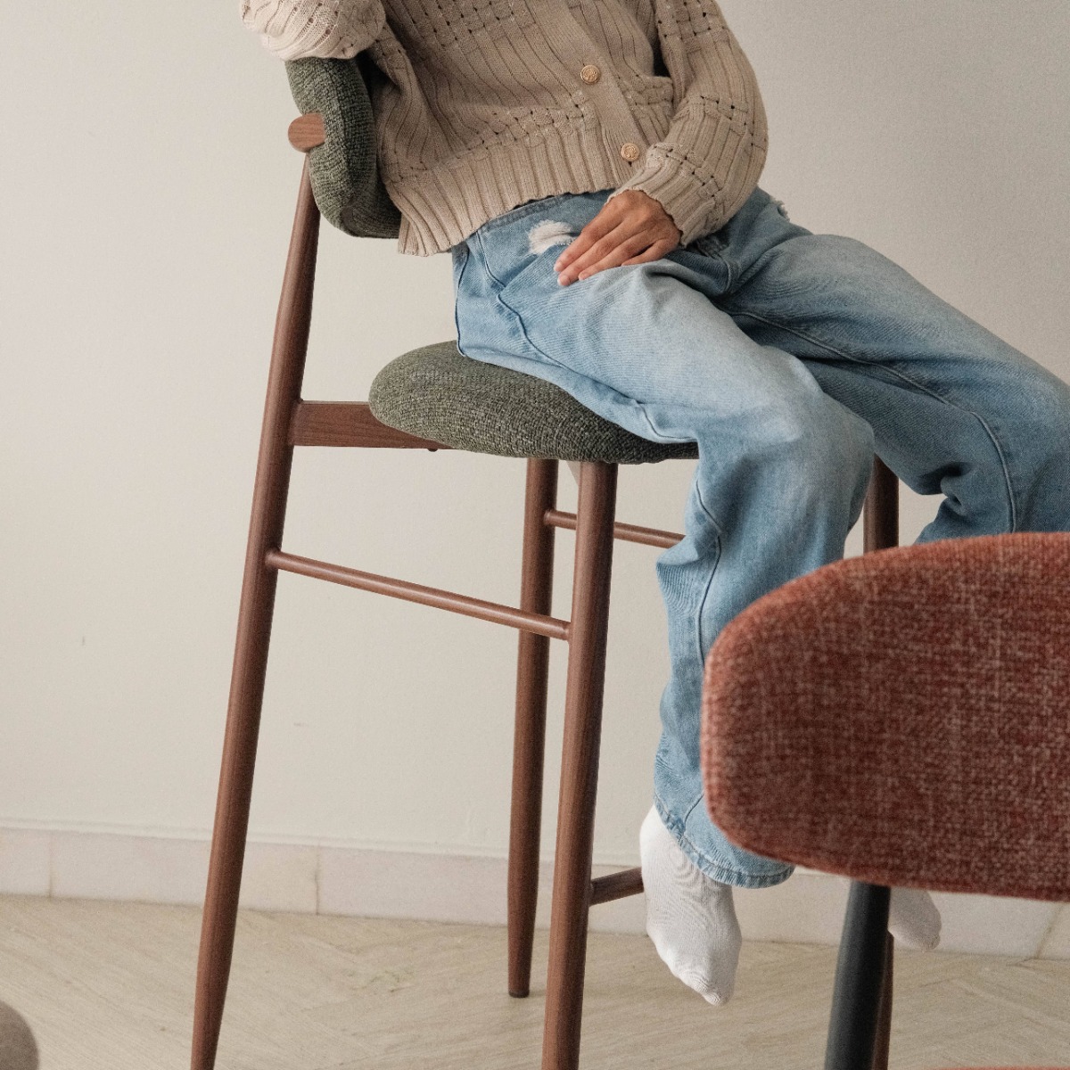 Bliss Walnut Bar Stool Forest Green