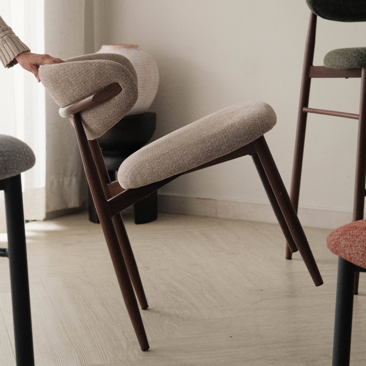 Bliss Walnut Dining Chair Sand Beige