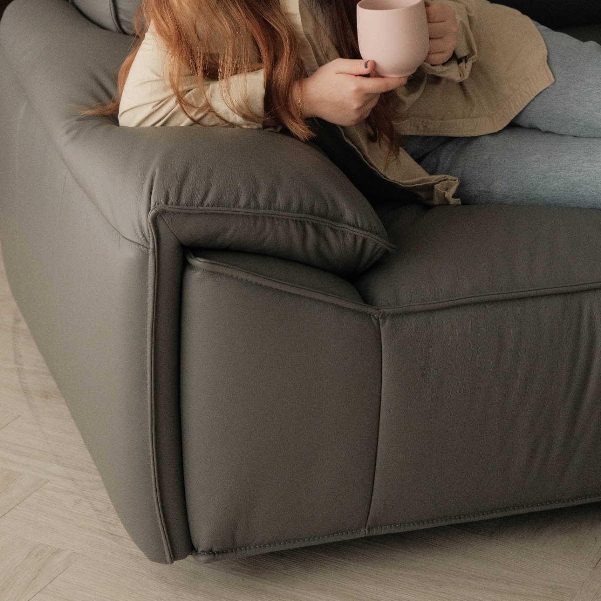 Ryder Coal Grey Full Leather 4 Seater Sofa
