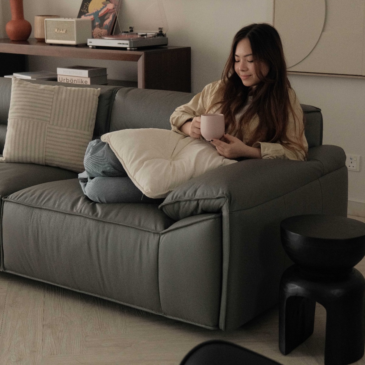 Ryder Coal Grey Full Leather 4 Seater Sofa