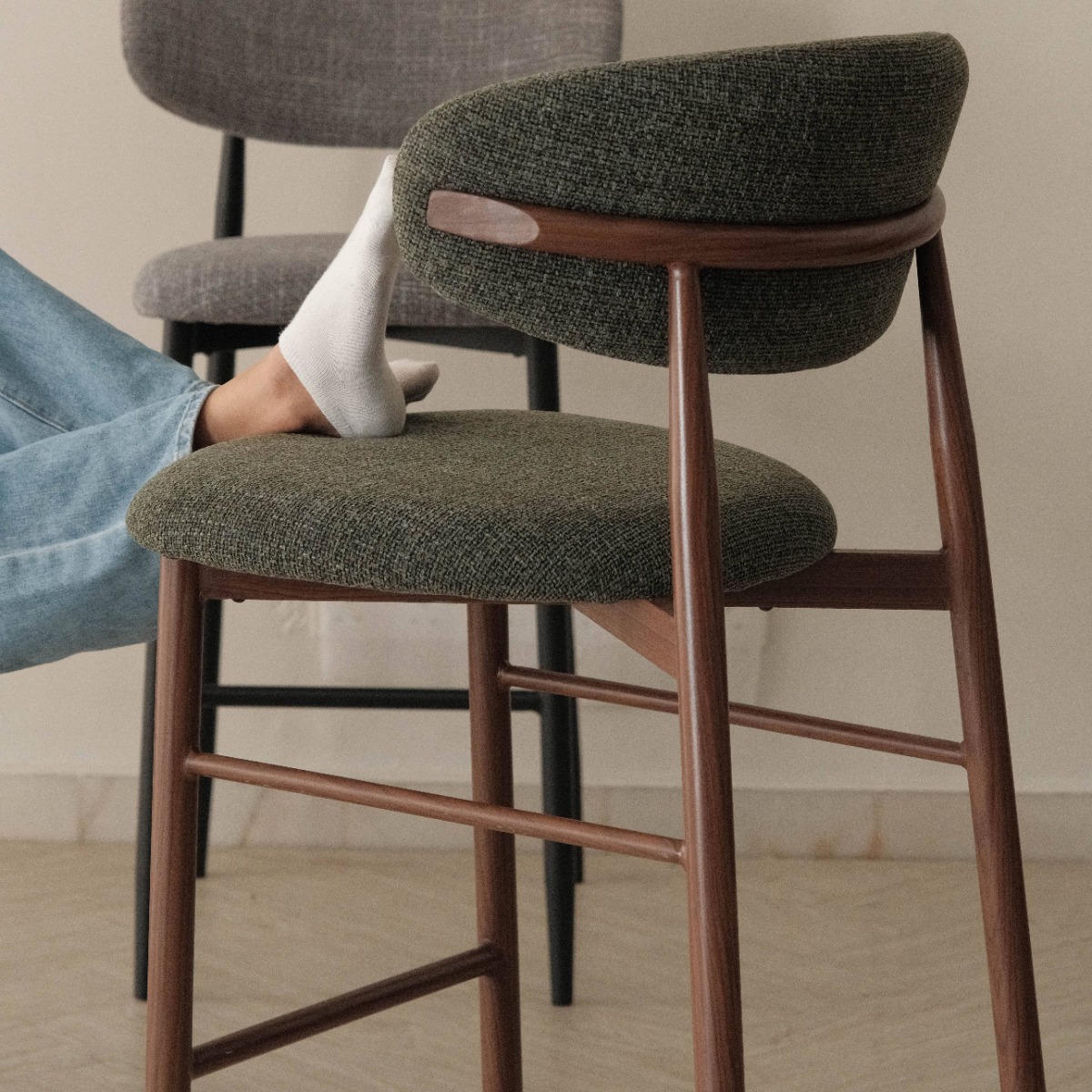Bliss Walnut Bar Stool Forest Green