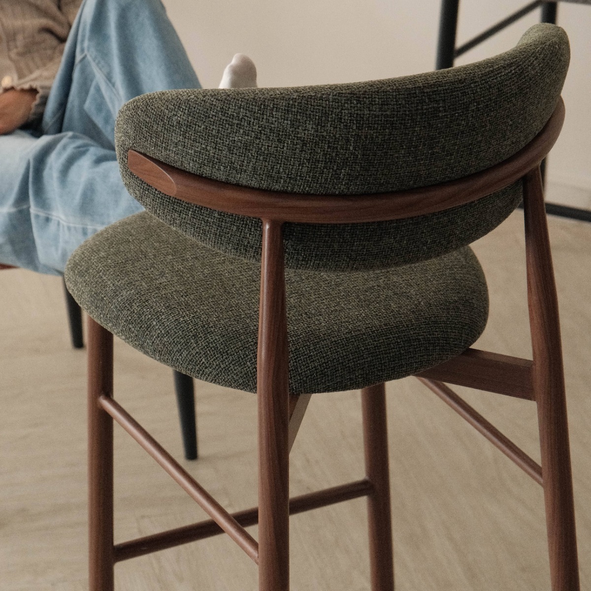 Bliss Walnut Bar Stool Forest Green