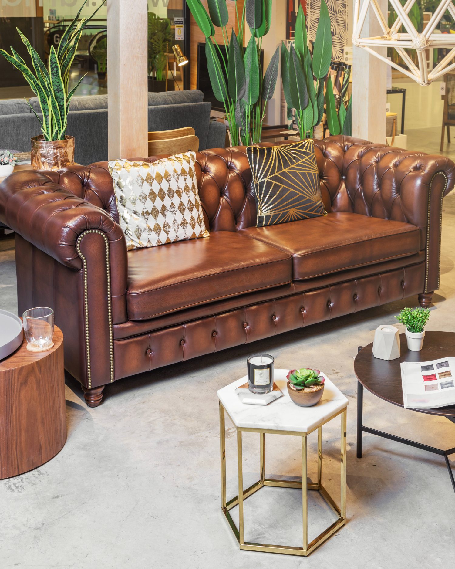 Kinsley Wash-Off Leather Chesterfield 3 Seater Sofa