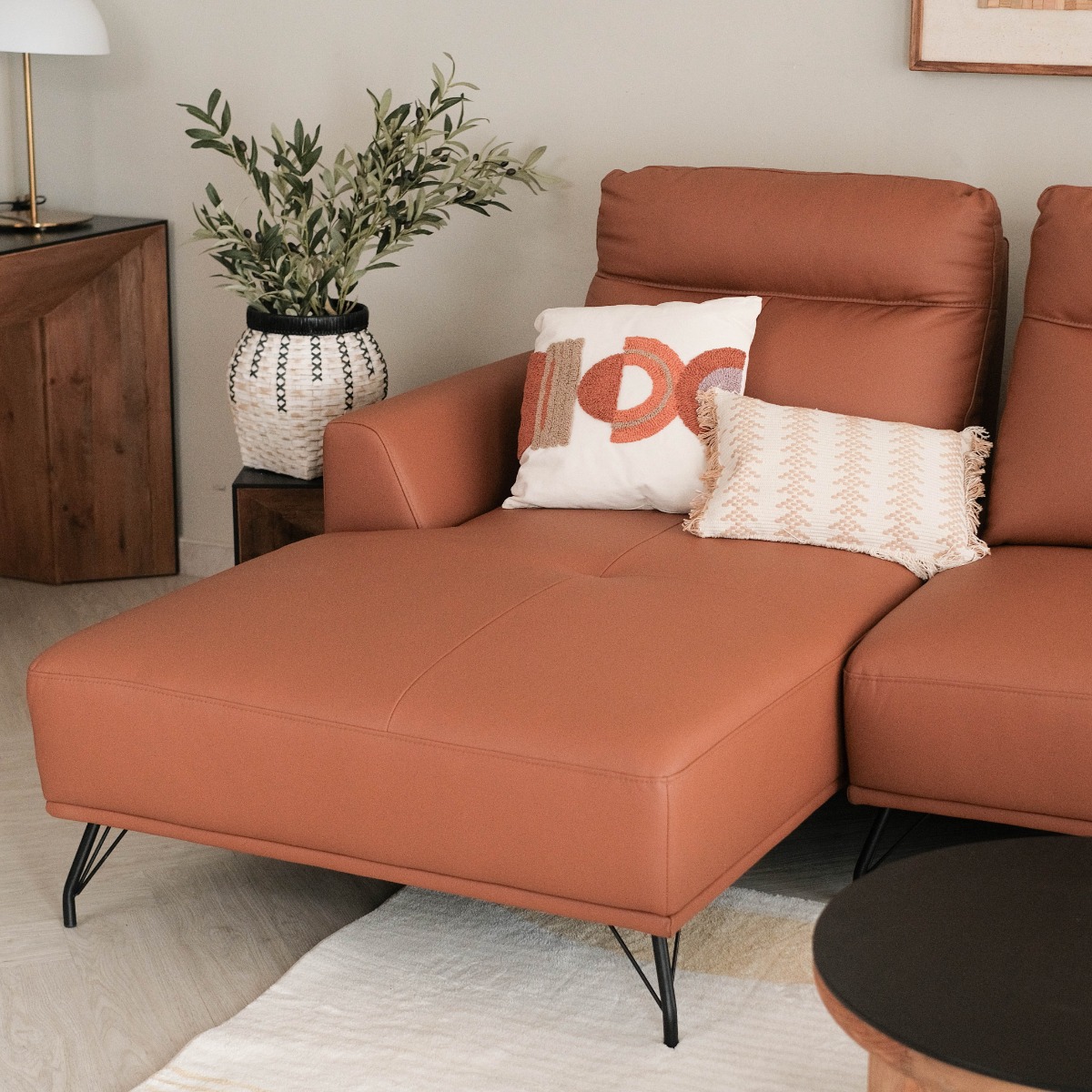 Maila Leather Right Sectional Sofa With Adjustable Back