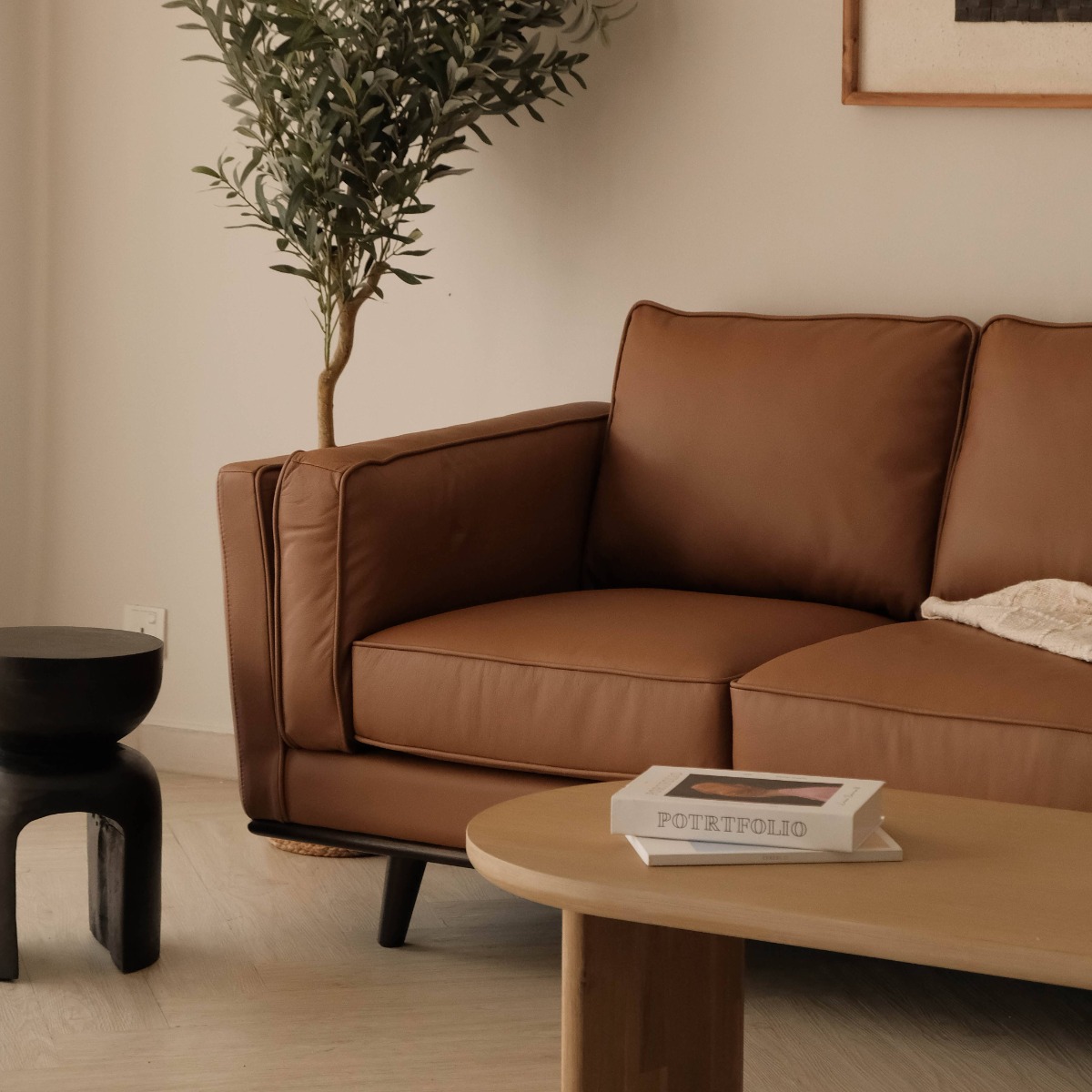 Noah Cognac Full Leather 3 Seater Sofa