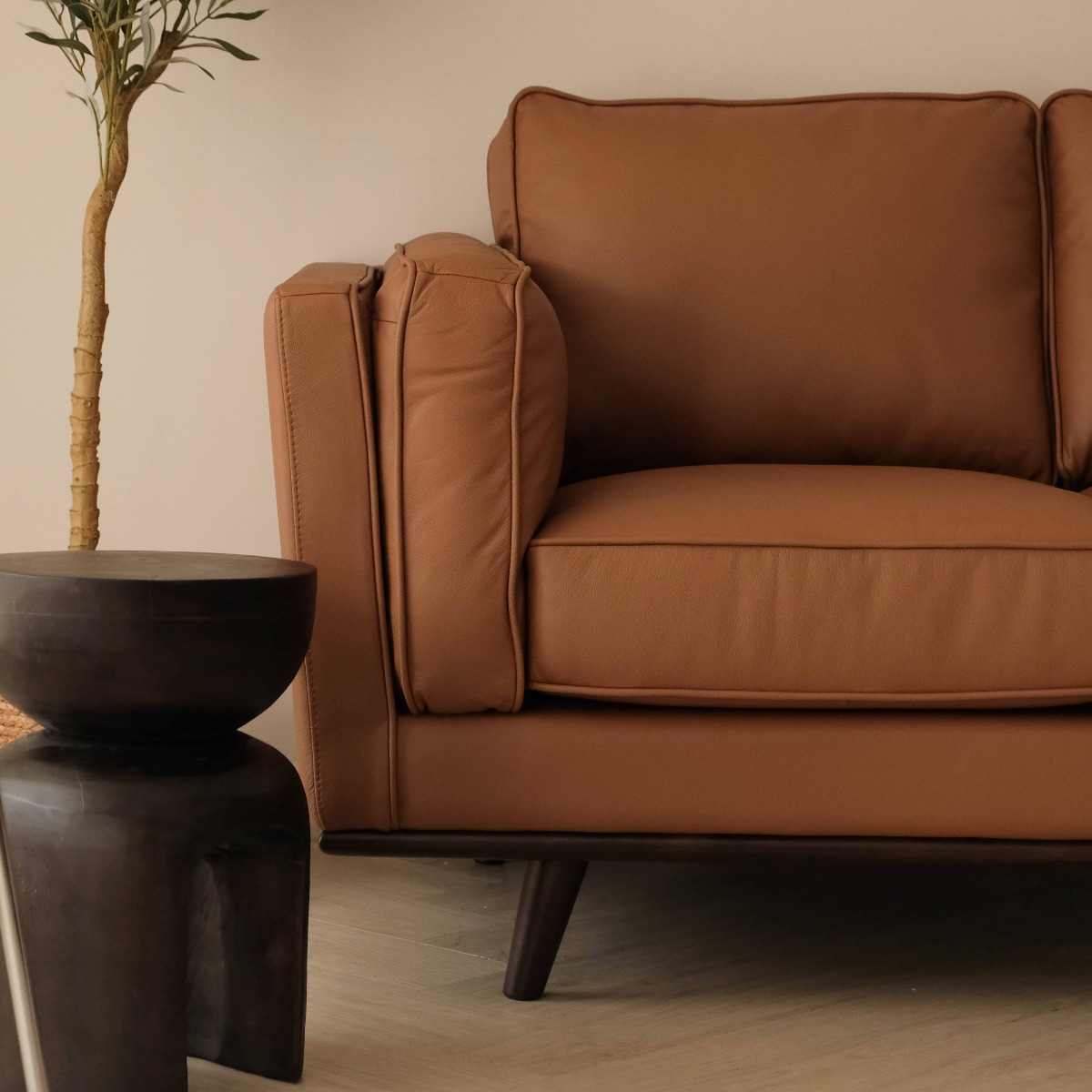 Noah Cognac Full Leather 3 Seater Sofa