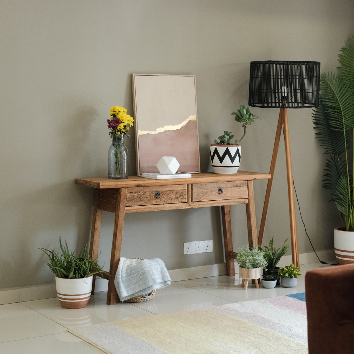 Reclaimed Wood Console Table with 2 Drawers