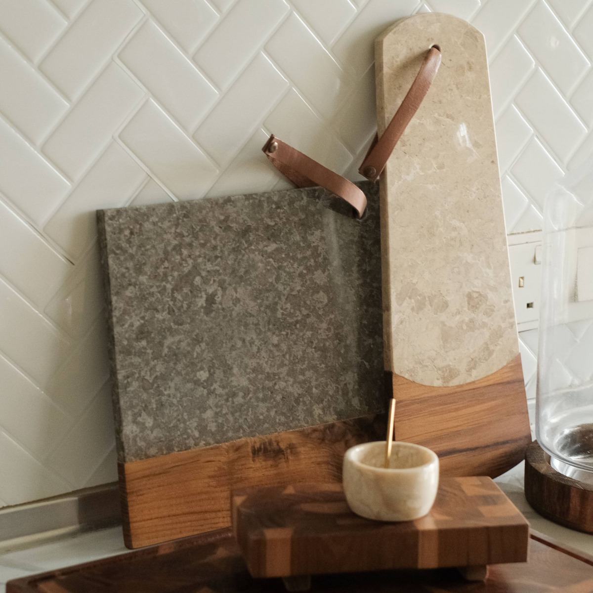 Marloe Grey Ash Marble Square Serving Board