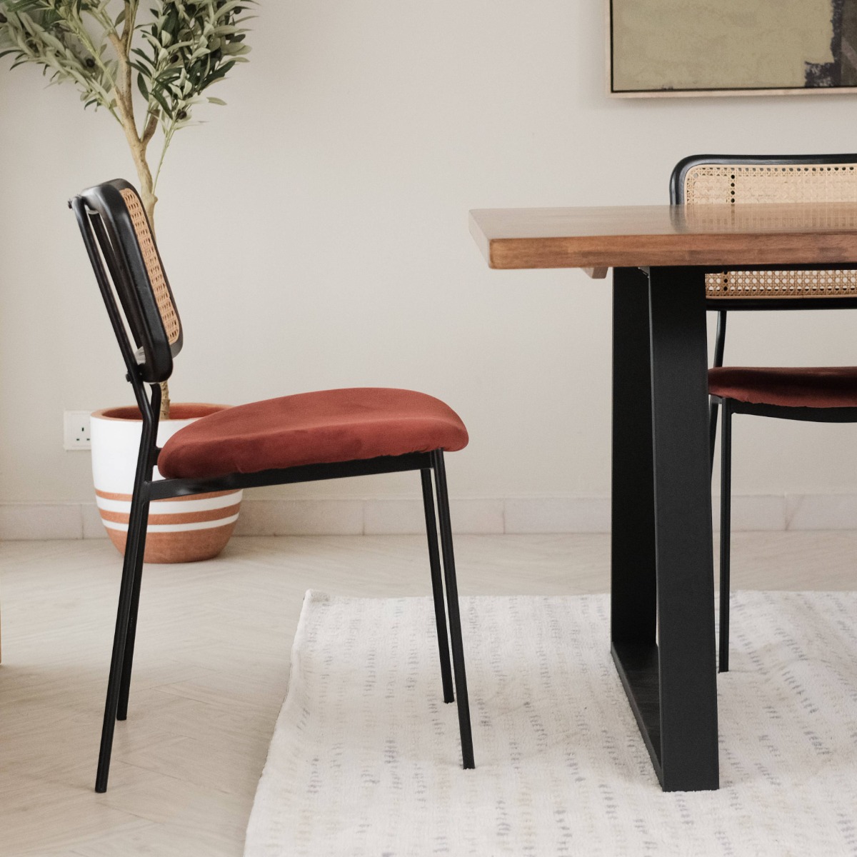 Gaia Ebony Dining Chair Umber Brown Velvet