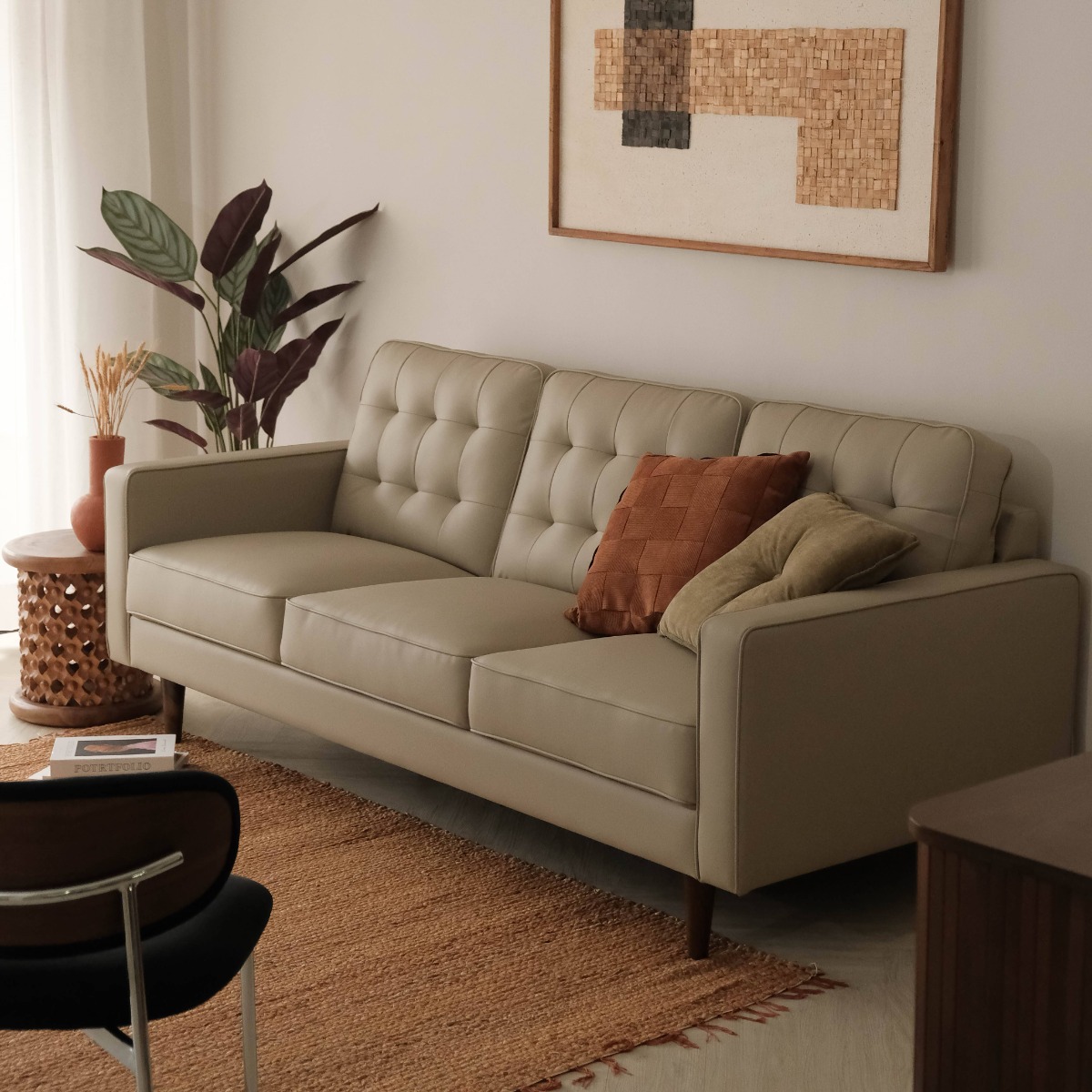 Jane Taupe Mid-Century 3 Seater Sofa