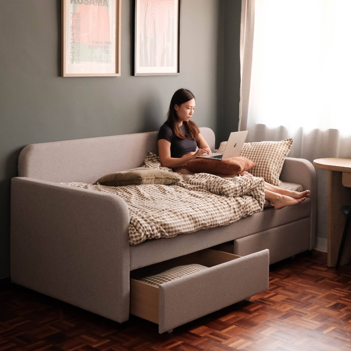 Jedda Mist Grey Single Daybed with 2 Drawers